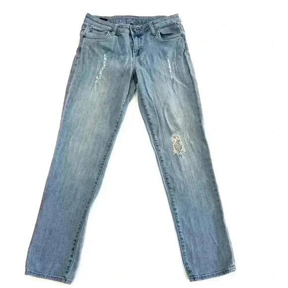 KUT  From The Kloth Womens Lightwash Distressed Denim Straight Leg Jeans Size 4 - Picture 1 of 8